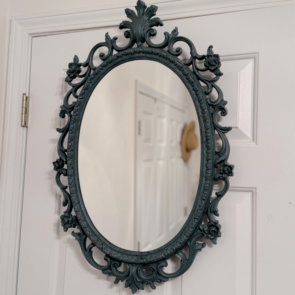 Blue Plastic Mirror Ornate Mirror Hollywood Regency